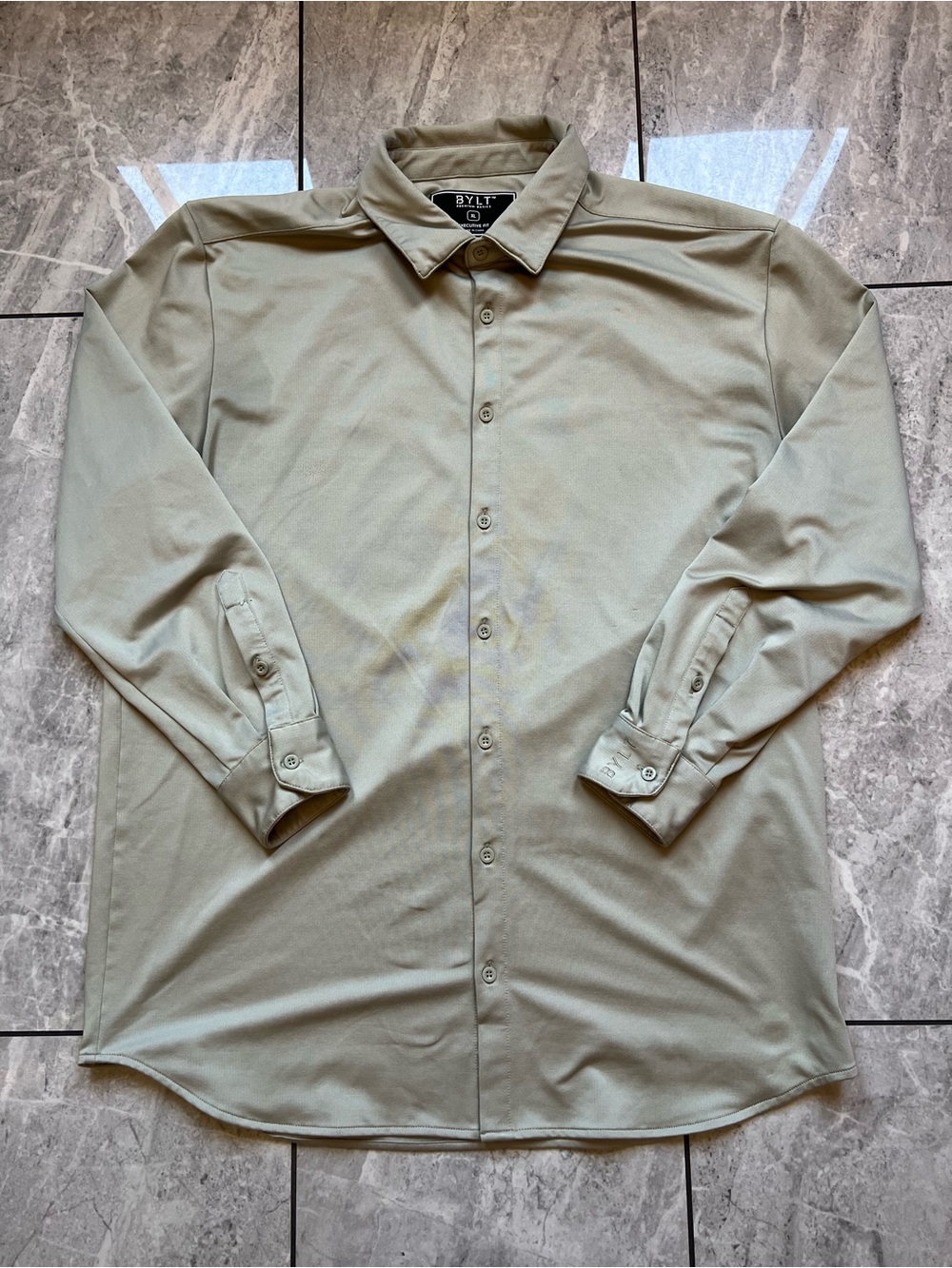 BYLT Premium Basics Executive Fit Mens Stretch LongSleeve ButtonUp Shirt BeigeXL